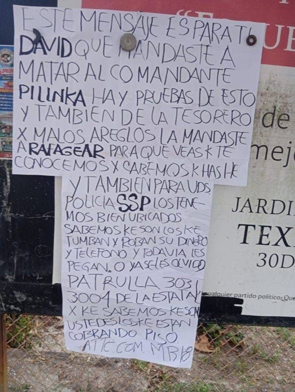 RN-Amenazas El sur del estado está que arde y la tía Chío no debería de echar en saco roto las amenazas en su contra y que se hicieron públicas este sábado…la delincuencia amenazó también a la alcaldesa de Texistepec Julissa Millán Díaz y policías de Seguridad Pública.