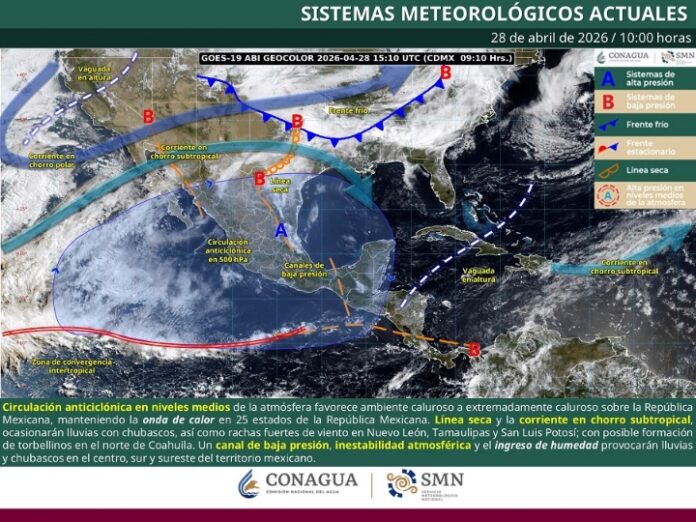 Estas condiciones prevalecerán durante la semana y se deben a la presencia de un anticiclón en niveles altos de la atmósfera, que favorece un ambiente de caluroso a extremadamente caluroso.