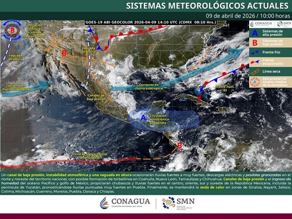 SMN-Granizo Canales de baja presión en combinación con otros eventos propiciarán lluvias con descargas eléctricas y granizadas; pronósticos del clima en México.