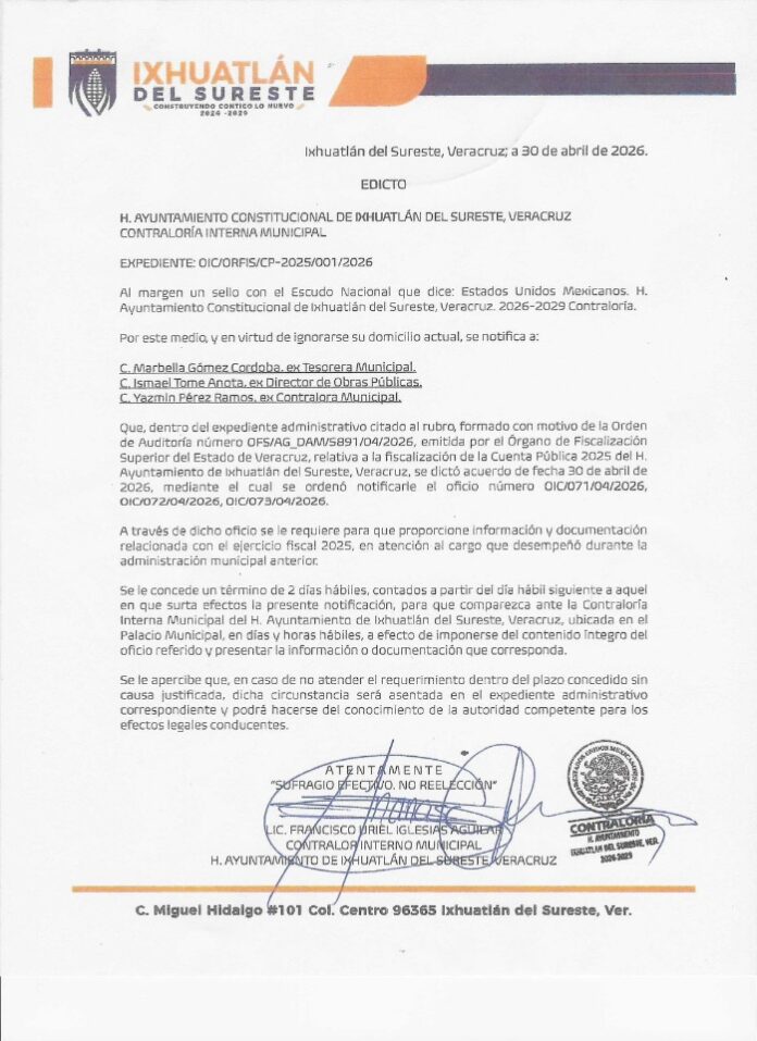 El documento advierte que, en caso de no atender el requerimiento sin causa justificada, la omisión será asentada en el expediente administrativo y podrá hacerse del conocimiento de la autoridad competente para los efectos legales conducentes.