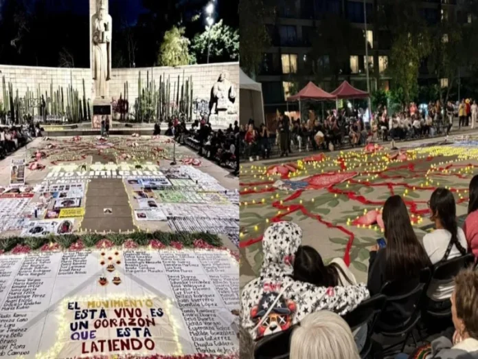 Madres buscadoras colocan velas y fotografías de sus hijos desaparecidos en protesta