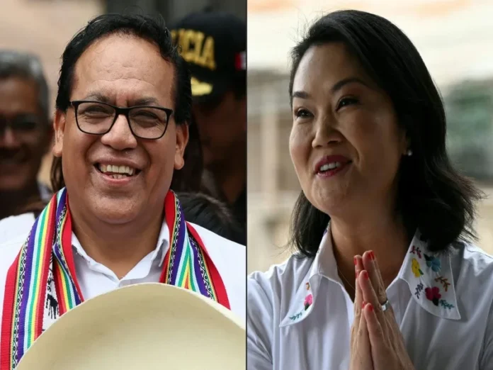 Keiko Fujimori y Roberto Sánchez en elecciones en Perú Keiko Fujimori lidera sondeos a boca de urna en elecciones en Perú