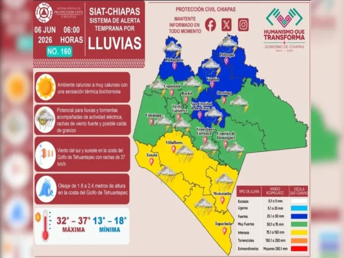 Imagen de lluvias torrenciales en Chiapas Lluvias torrenciales en Chiapas debido a posible desarrollo ciclónico