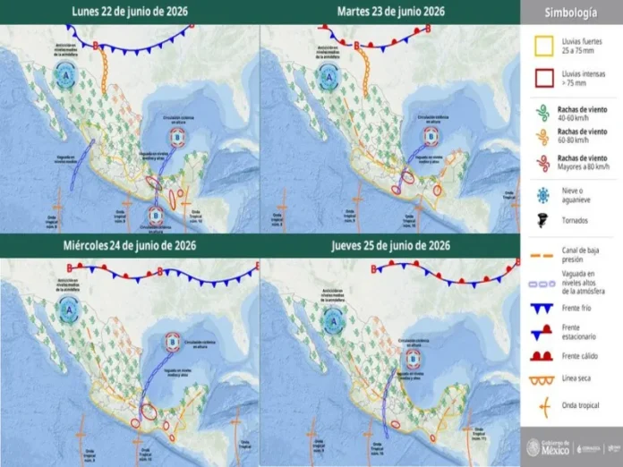 Imagen de satélite de las ondas tropicales sobre México Ondas tropicales causan lluvias fuertes en México