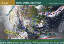 Monzón mexicano causa lluvias fuertes este lunes Mapa que muestra las áreas afectadas por el monzón mexicano con lluvias fuertes