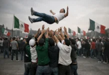 Riesgos médicos y legales del festejo ‘quiere volar’ en México después de triunfos Persona lanzada en el aire durante un festejo en México quiere volar