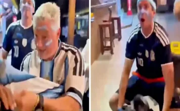 Aficionados argentinos que celebraban el triunfo ante Inglaterra se burlan de un brasileño, quien denuncia insultos racistas Aficionados argentinos se burlan de un brasileño con racismo en Brasil