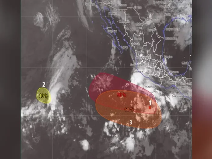 Imagen de satélite de tormentas tropicales en el Pacífico Tormentas tropicales en el Pacífico mexicano, incluyendo Elida y Fausto