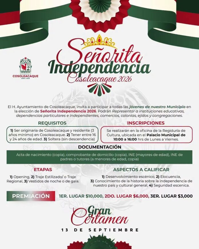 La convocatoria está dirigida a jovencitas originarias del municipio o con una residencia mínima comprobable de tres años, de entre 16 y 24 años de edad y de estado civil soltera.