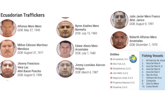 Ecuador-CJNG De acuerdo con la información compartida, esta red está implicada en el tráfico de cocaína en lanchas rápidas desde Ecuador y hacia el norte del Pacífico; el narcótico logra llegar a Estados Unidos con el apoyo de los cárteles mexicanos.