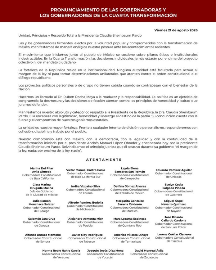 La bancada de Morena en el Senado también calificó la reincorporación como una decisión “personal e individual”, mientras que los diputados federales fueron más allá y exhortaron al gobernador a reconsiderar su regreso y solicitar nuevamente licencia.