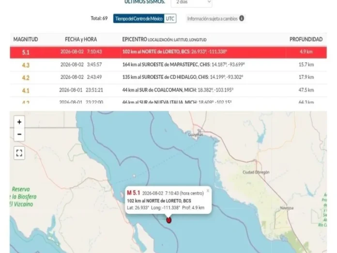 Mapa de la zona del sismo en Baja California Sur Sismo en México: mapa de la zona afectada en Loreto, Baja California Sur