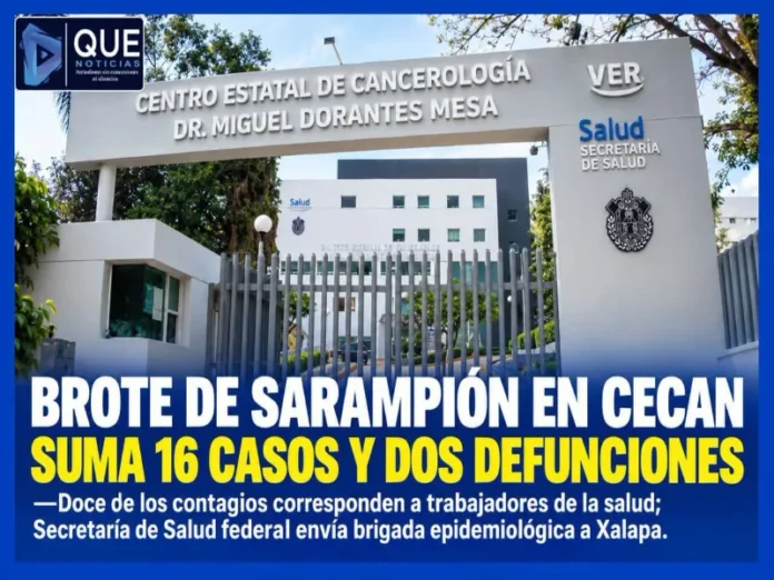 Personal de salud inspeccionando el brote de sarampión en el CECAN de Xalapa Imagen del brote de sarampión en el Centro de Cancerología de Xalapa