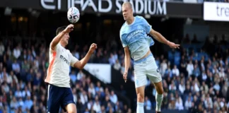 Haaland salva con un cabezazo al City en el debut de Enzo Fernández Imagen del cabezazo de Haaland durante el partido contra Coventry