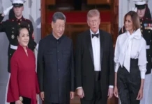 Trump y Melania reciben a Xi Jinping y a su esposa para una cena de Estado en la Casa Blanca Imagen de la cena de Estado con Trump y Xi Jinping en la Casa Blanca