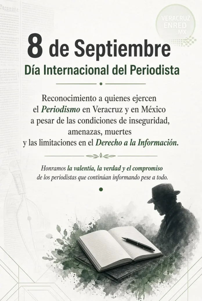 Conmemoración del Día Internacional del Periodista en México Imagen del Día Internacional del Periodista con símbolos de prensa