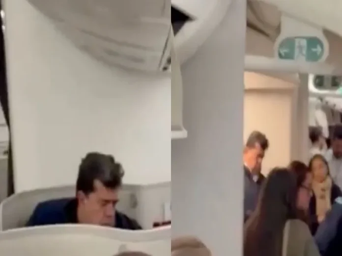 Pedro Haces en asiento de primera clase al regresar de España Imagen del diputado Pedro Haces primera clase en avión