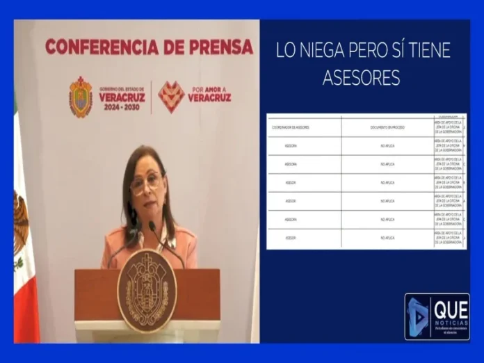 Imagen que muestra a Rocío Nahle y la lista de asesores políticos del gobierno de Veracruz