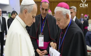 La crisis de desaparecidos llega al Papa León: Episcopado Mexicano le entrega libro con cientos de casos Imagen de la entrega del libro que aborda la crisis de desaparecidos
