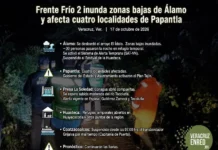 Frente Frío 2 inunda zonas bajas de Álamo y afecta cuatro localidades de Papantla Imagen del Frente Frío 2 mostrando inundaciones en Álamo