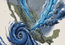 Frente frío 3 y masa polar provocarán fuertes lluvias y bajas temperaturas en el país Imagen del frente frío 3 generando lluvias intensas en Veracruz