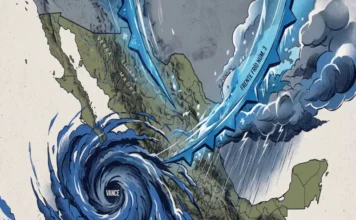 Frente frío 3 y masa polar provocarán fuertes lluvias y bajas temperaturas en el país Imagen del frente frío 3 generando lluvias intensas en Veracruz