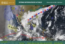 Pronostican lluvias intensas en casi todo el país por el frente frío 1 y el huracán «Rachel» Imagen del huracán Rachel acercándose a la costa de México