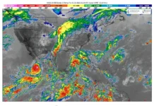 Huracán «Rachel» se intensifica a categoría 3: Conagua Imagen del huracán Rachel en categoría 3 sobre la costa de Baja California Sur
