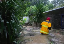 Evacúan municipios del sur de Veracruz por crecida de ríos; suspenden clases en 28 municipios Imagen de inundaciones Veracruz mostrando equipos de rescate