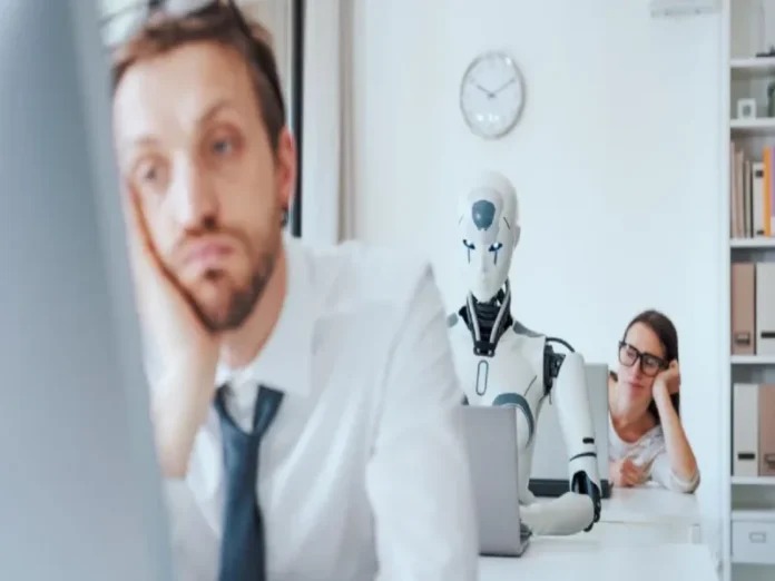 Trabajador preocupado por la inteligencia artificial en su puesto Imagen que ilustra el miedo a la inteligencia artificial en el entorno laboral